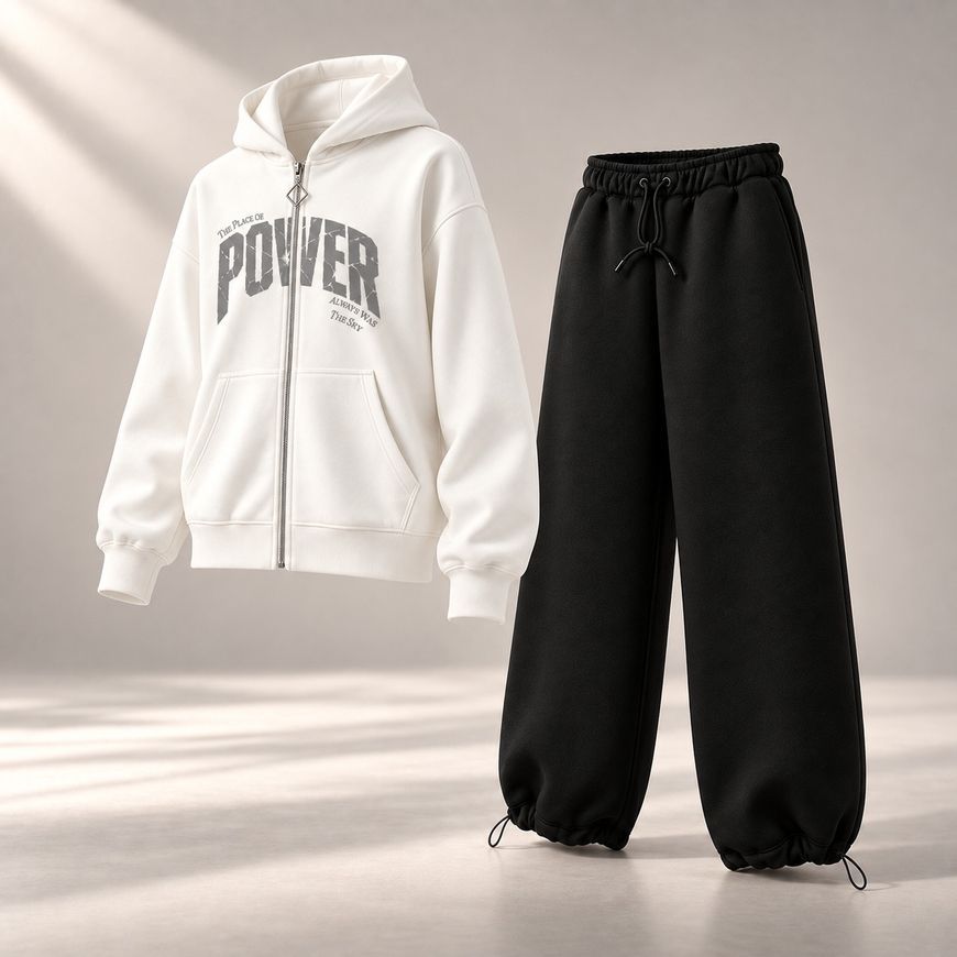 Костюм з принтом "Power". Зіп-худі жіноче+ штани прямі на затяжках kzip_hudi_shtan_zat_zhin_power фото