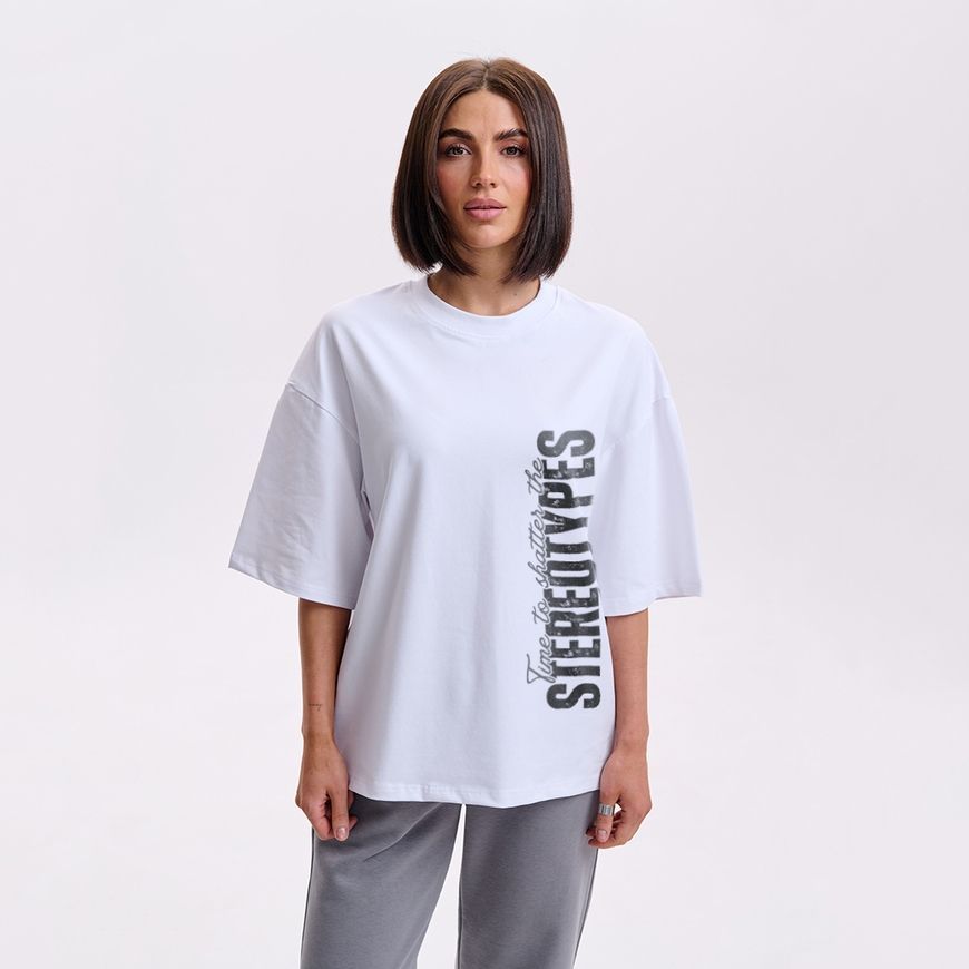 Oversize футболка жіноча з принтом &ldquo;Ламай стереотипи&rdquo; fut_over_zhin_lamaystereotupy фото