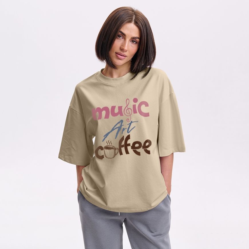 Oversize футболка жіноча з принтом &ldquo;Музика, мистецтво, кава&rdquo; fut_over_zhin_musicartcoffee фото