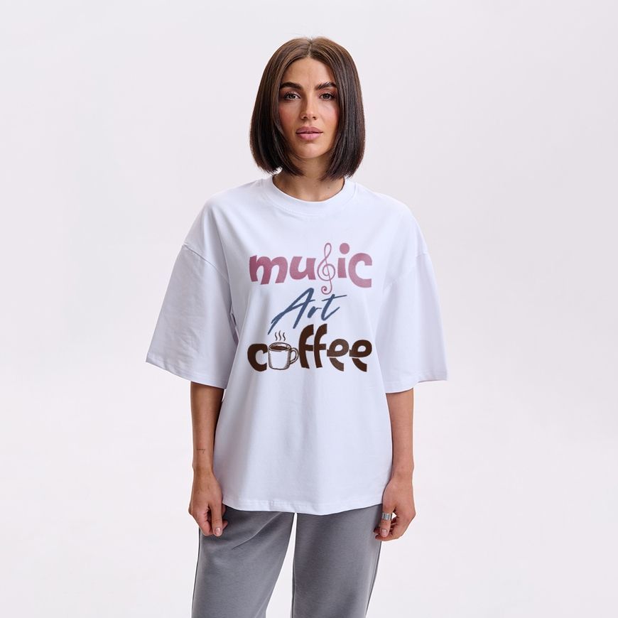 Oversize футболка жіноча з принтом &ldquo;Музика, мистецтво, кава&rdquo; fut_over_zhin_musicartcoffee фото