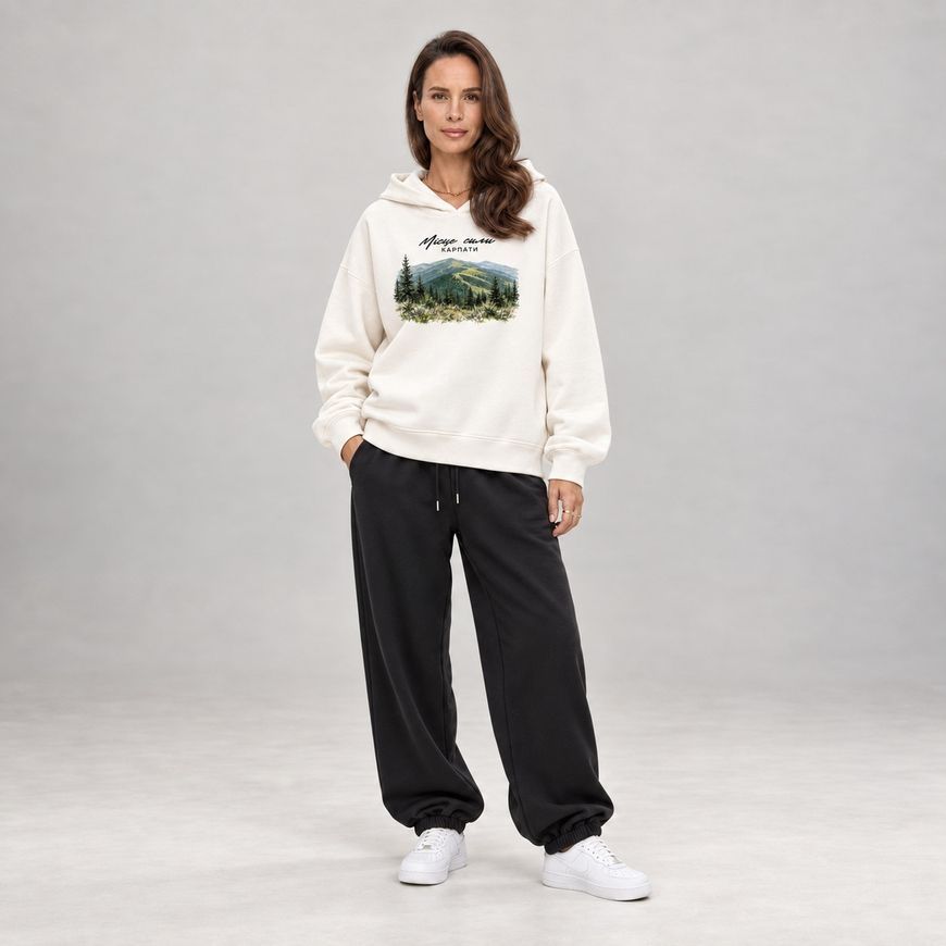 Костюм з принтом "Місце сили. Карпати". Худі жіноче oversize + штани khudi_over_zhin_dzhohery_misce_syly_karpatu фото