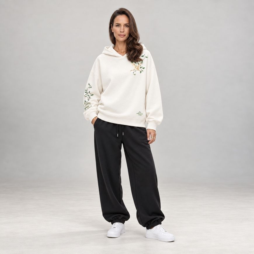 Костюм з принтом "Журавель". Худі жіноче oversize + штани khudi_over_zhin_dzhohery_zhyravel фото