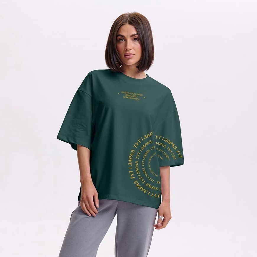 Футболка жіноча oversize з принтом "Реаліст" rozprodaz_fut_zhin_over_realist_zel фото
