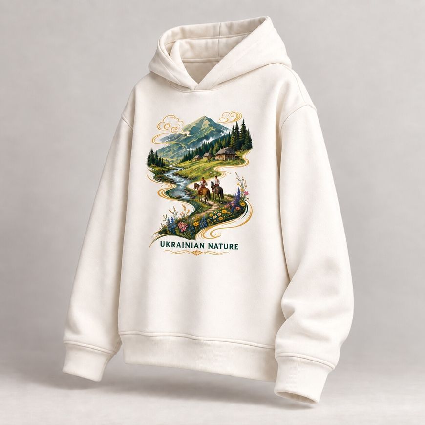 Костюм з принтом "Ukrainian nature". Худі жіноче oversize + штани khudi_over_zhin_dzhohery_ukrainian_nature фото