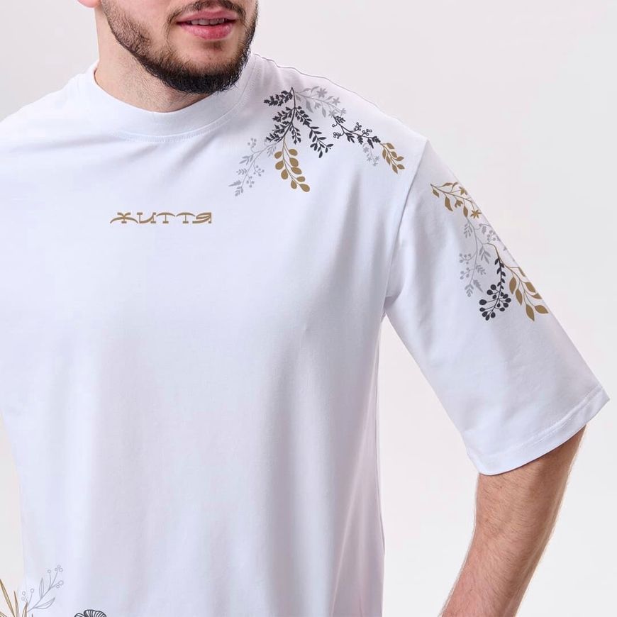 Футболка чоловіча oversize з принтом "Життя" rozprodaz_fut_chol_over_life_bili фото