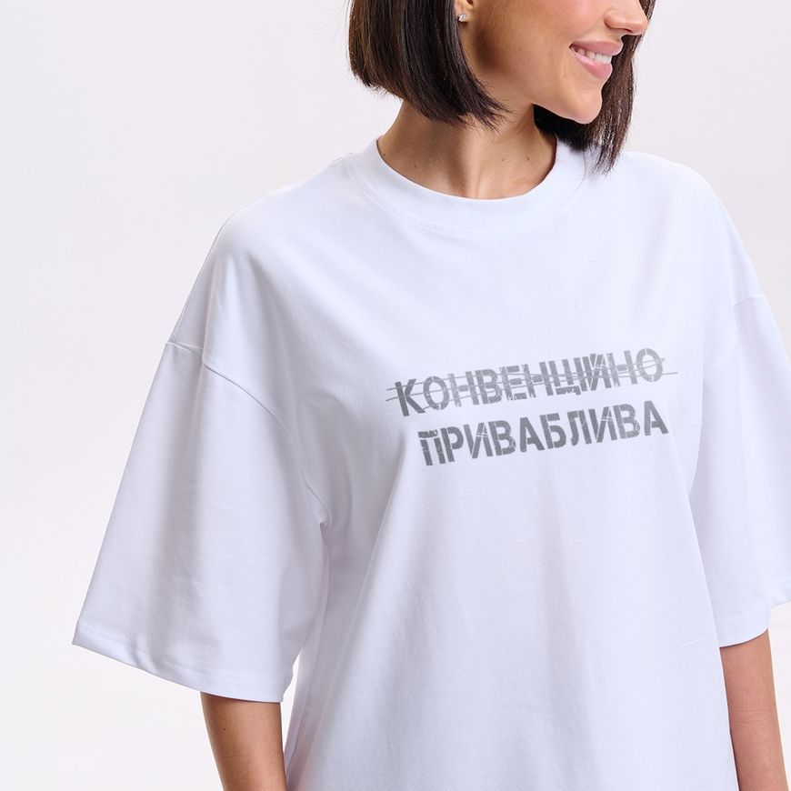 Футболка жіноча oversize з принтом "Приваблива" rozprodaz_fut_zhin_over_pryvablyva_chorn фото