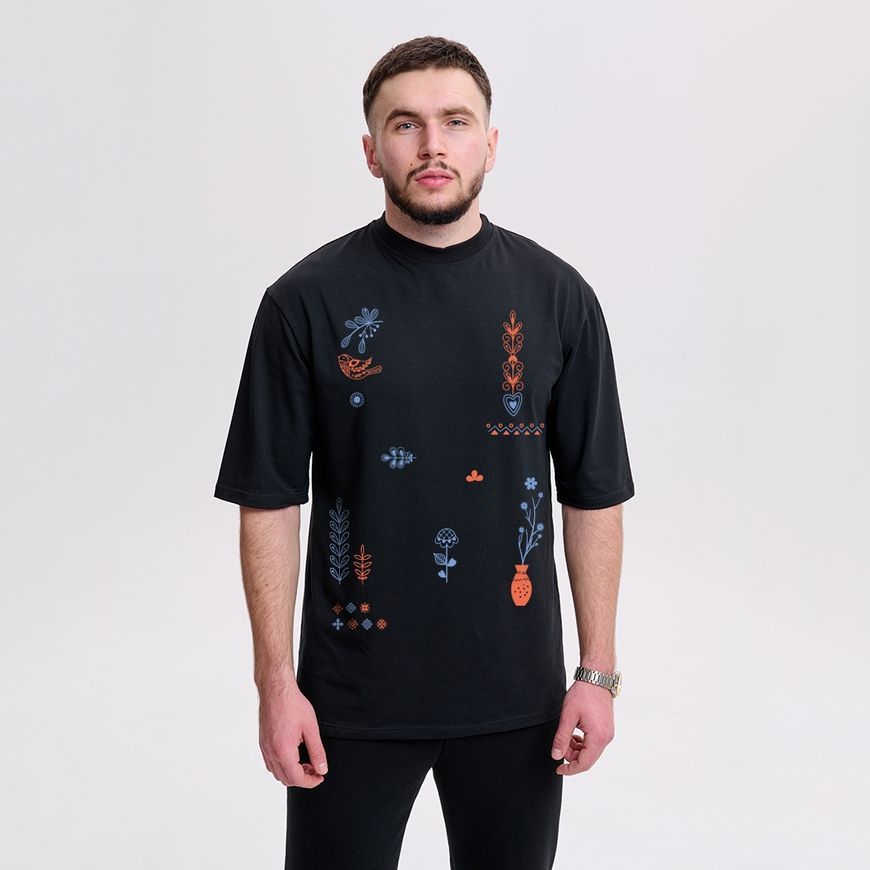 Футболка чоловіча oversize з принтом "Етноцвіт" rozprodaz_fut_chol_over_etnocvit_chor фото