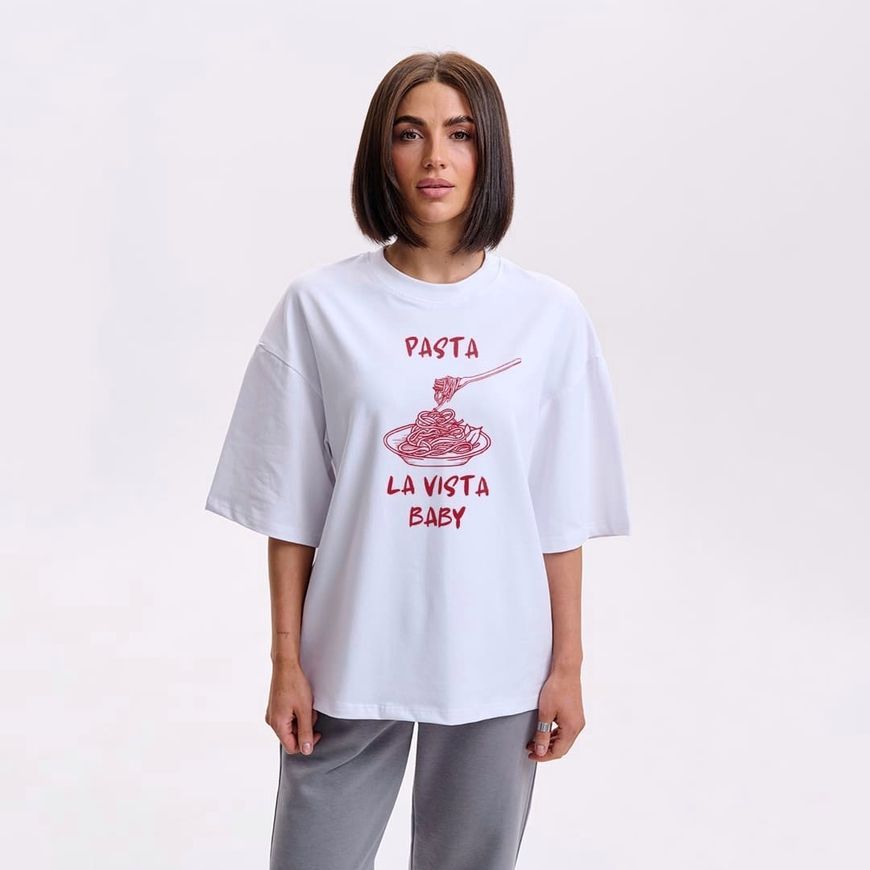 Футболка жіноча oversize з принтом "Паста" rozprodaz_fut_zhin_over_pasta_bili фото