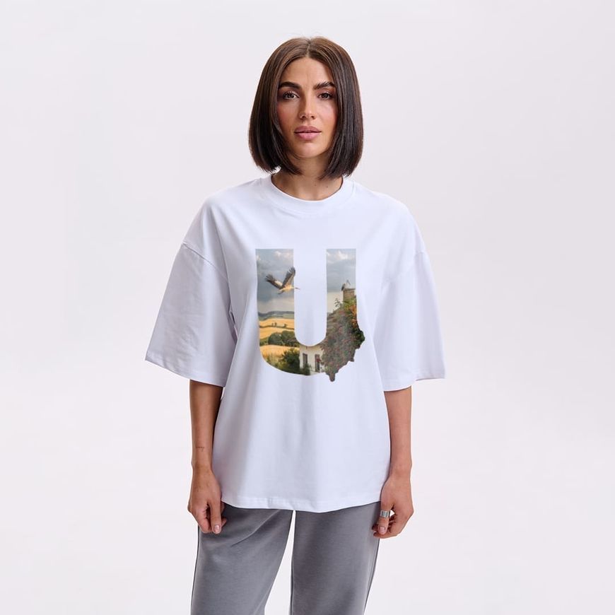 Футболка жіноча oversize з принтом "U" rozprodaz_fut_zhin_over_u_bili фото