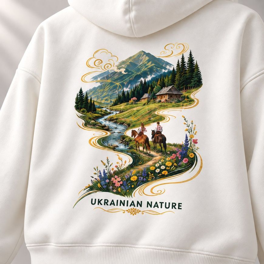 Костюм з принтом "Ukrainian nature". Зіп-худі жіноче+ штани прямі на затяжках kzip_hudi_shtan_zat_zhin_ukrainian_nature фото