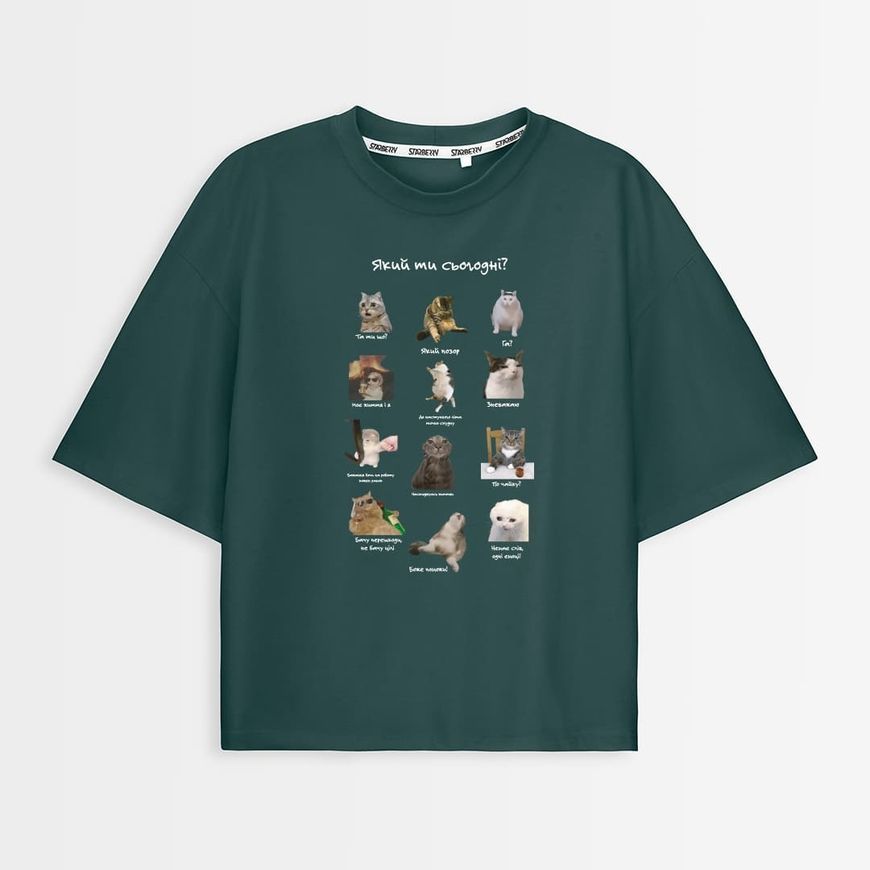Oversize футболка жіноча з принтом “Який ти сьогодні”, Зелений, XL
