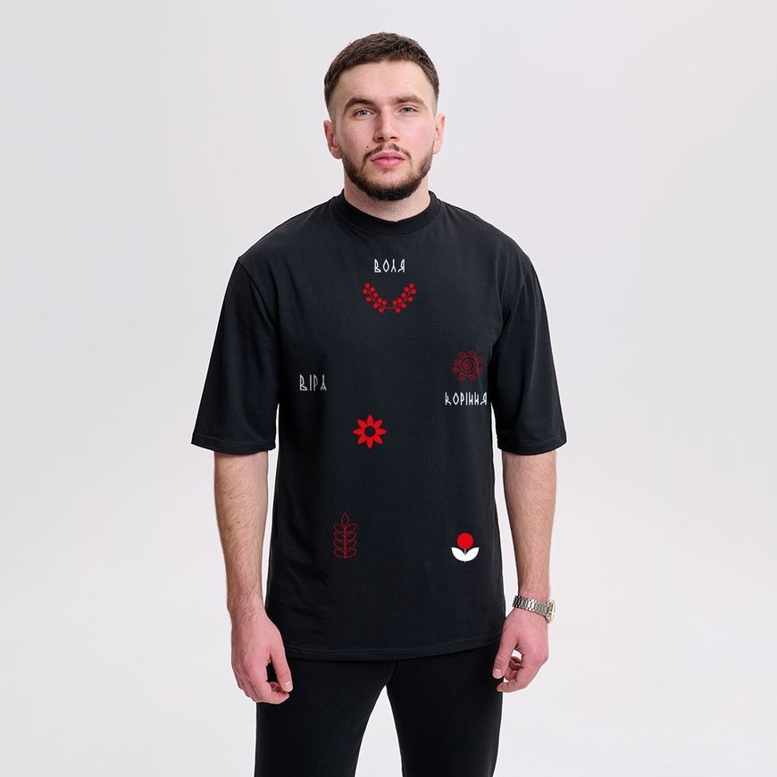 Oversize футболка чоловіча з принтом &ldquo;Воля.Віра.Коріння.&rdquo; fut_over_chol_volvilkor фото