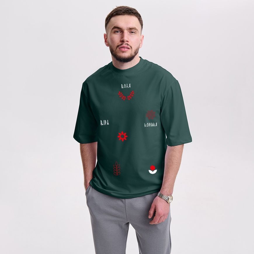 Oversize футболка чоловіча з принтом &ldquo;Воля.Віра.Коріння.&rdquo; fut_over_chol_volvilkor фото